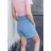 Denim Elastic Waist Pleated Ruffle Shorts